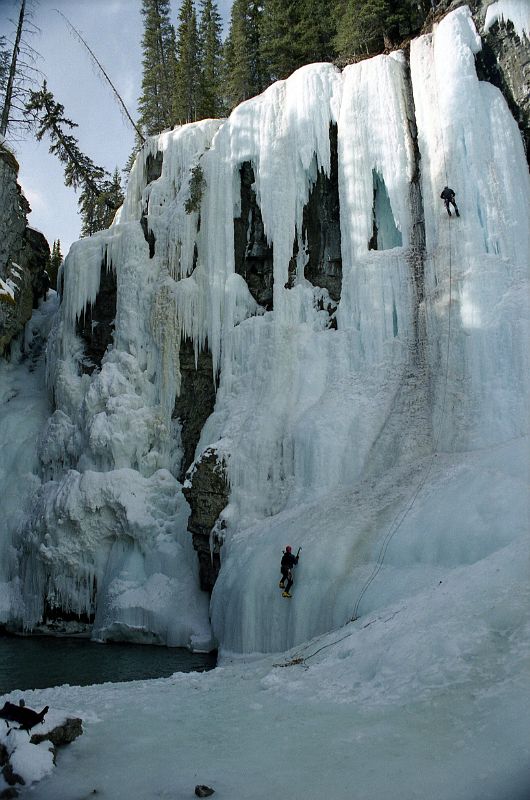 11 Frozen Upper Falls With Climbers On Frozen Waterfalls In Johnston Canyon In Winter